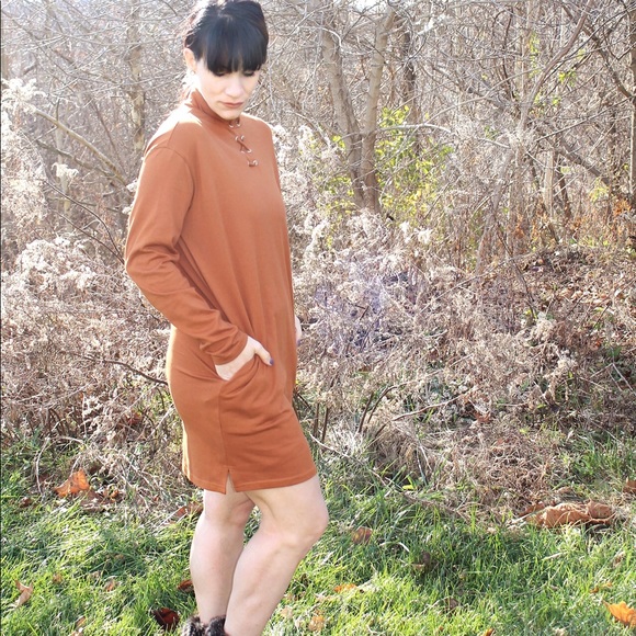 Very J Boutique Rust Shift Dress with Laced Neck - Picture 2 of 8